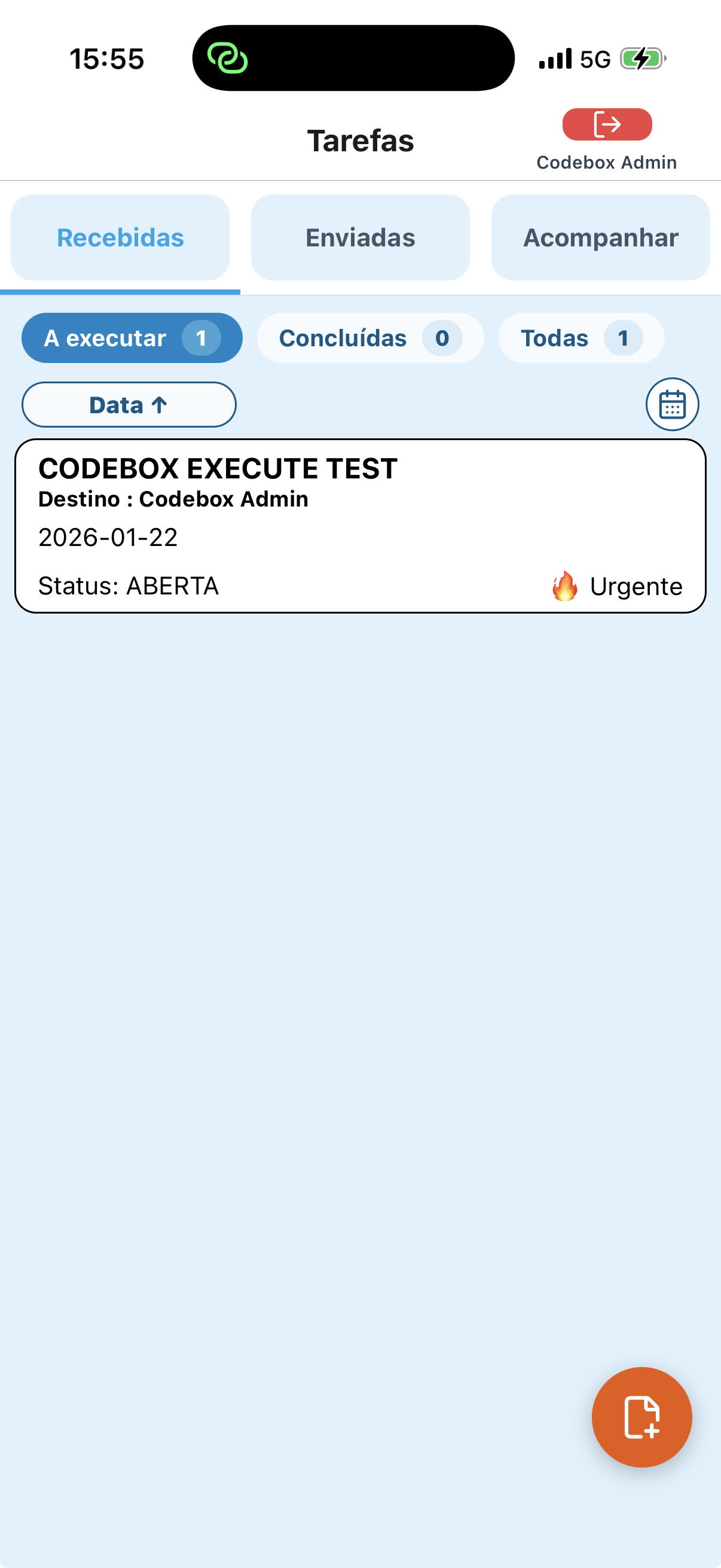 Lista de tarefas recebidas