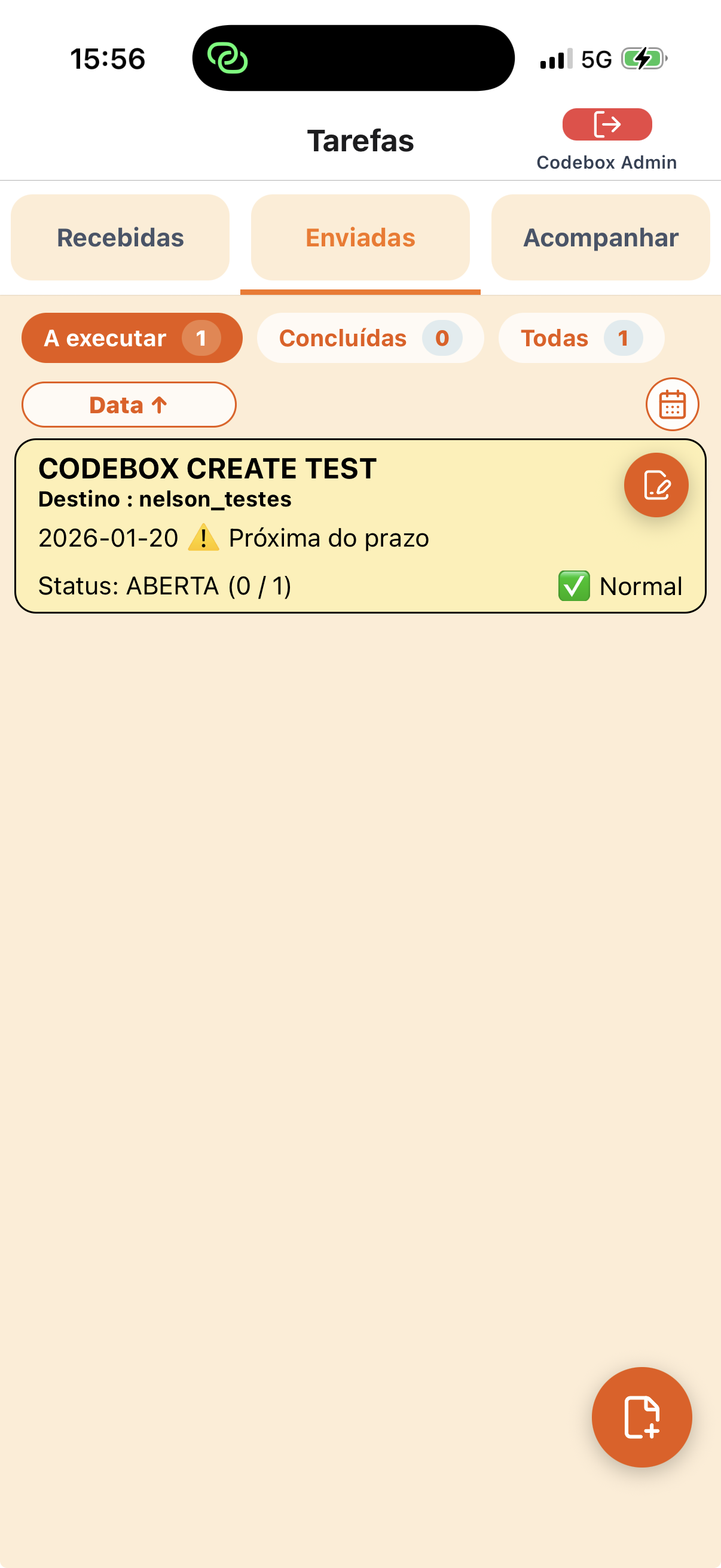 Lista de tarefas enviadas